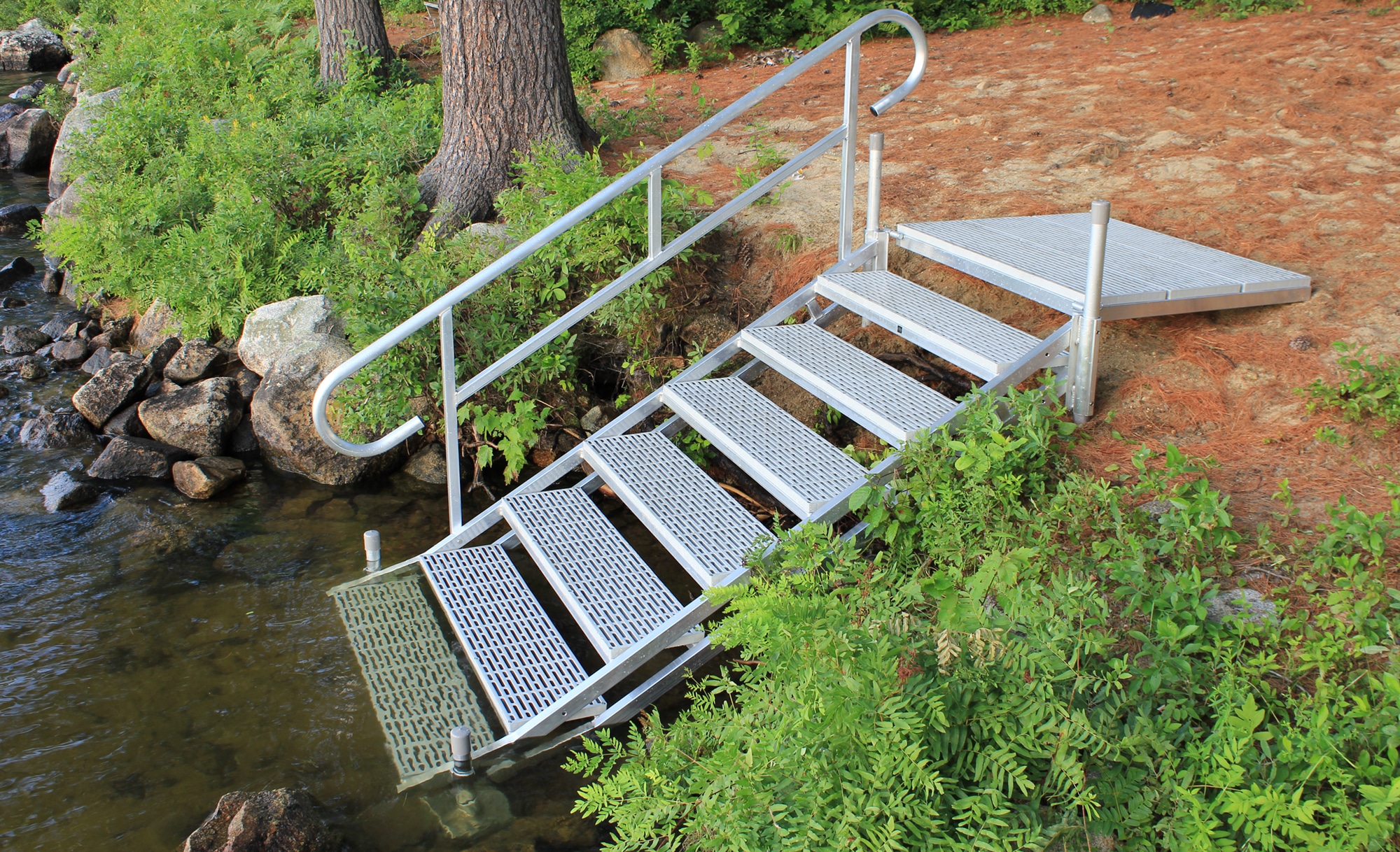 Stairs to lake on steep hill